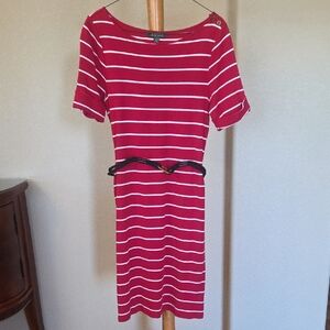 Ralph Lauren Red and White Striped Midi Dress, Medium